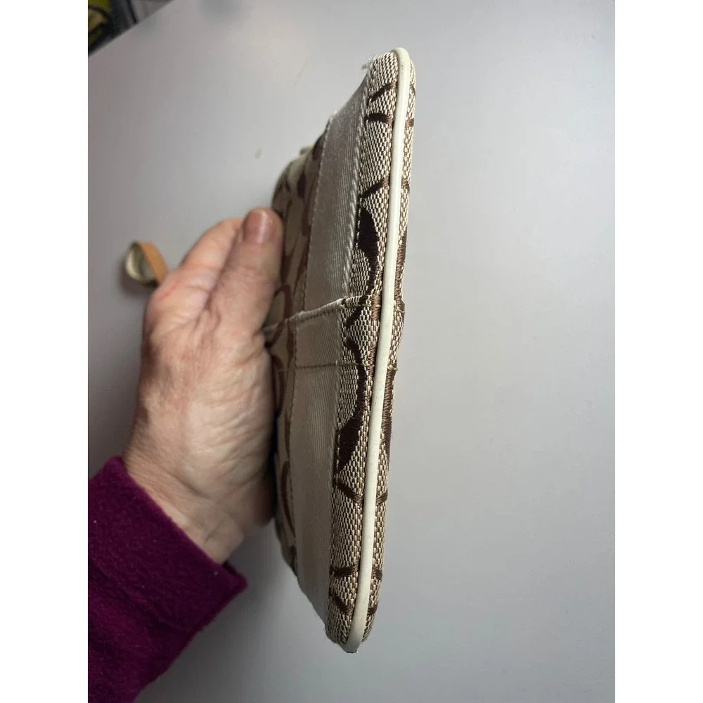 Coach Signature C Monogram Wristlet Pouch Brown Tan‎ Canvas Leather Strap